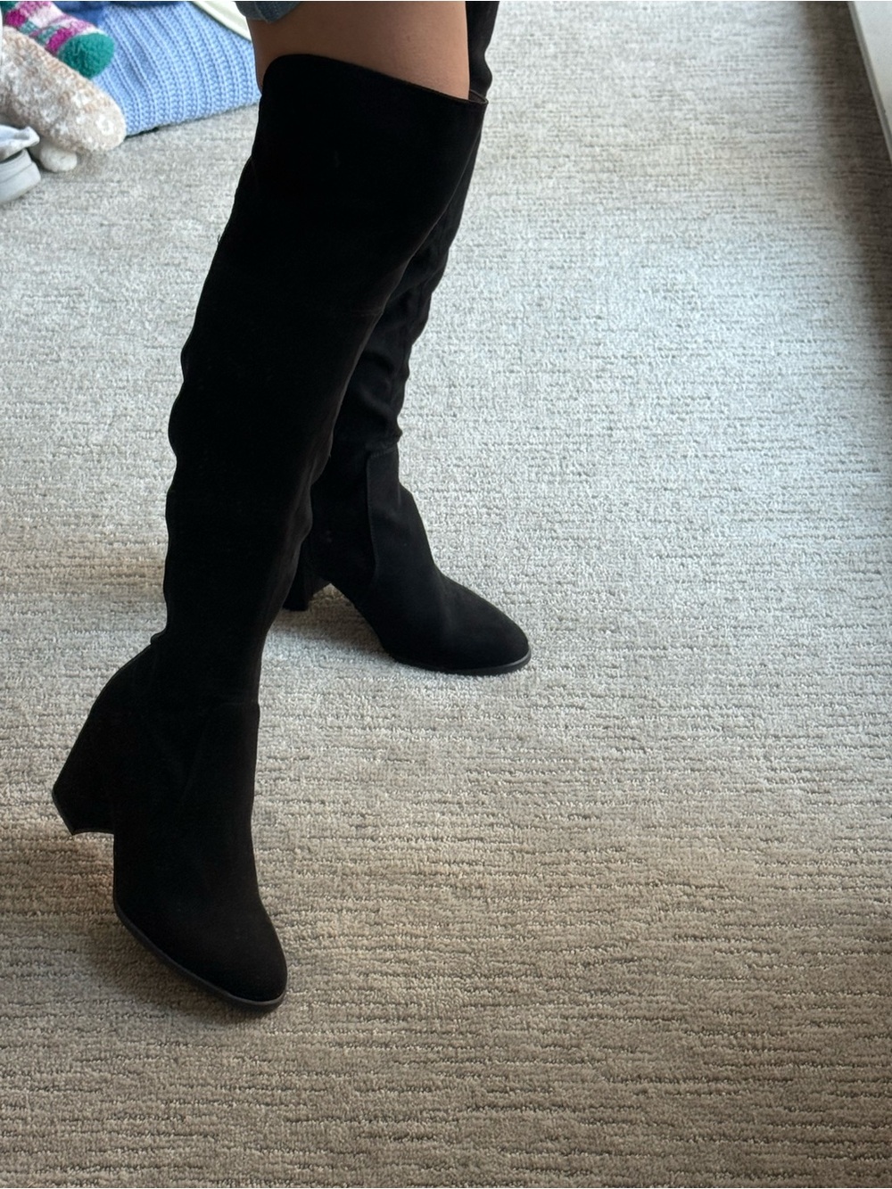 Unisa Black Over-the-Knee Suede Block Heel Boots